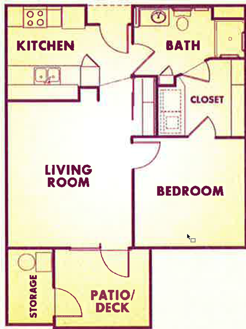 Floor plan for 1 bed, 1 bath, 681 sqft
